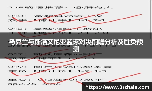 乌克兰与斯洛文尼亚篮球对决前瞻分析及胜负预测